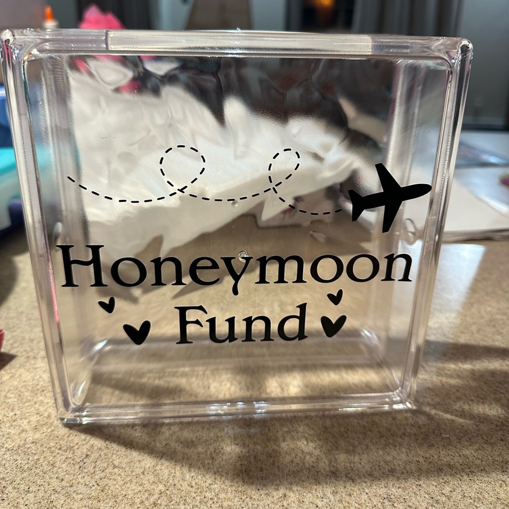 Honeymoon Fund clear acrylic block